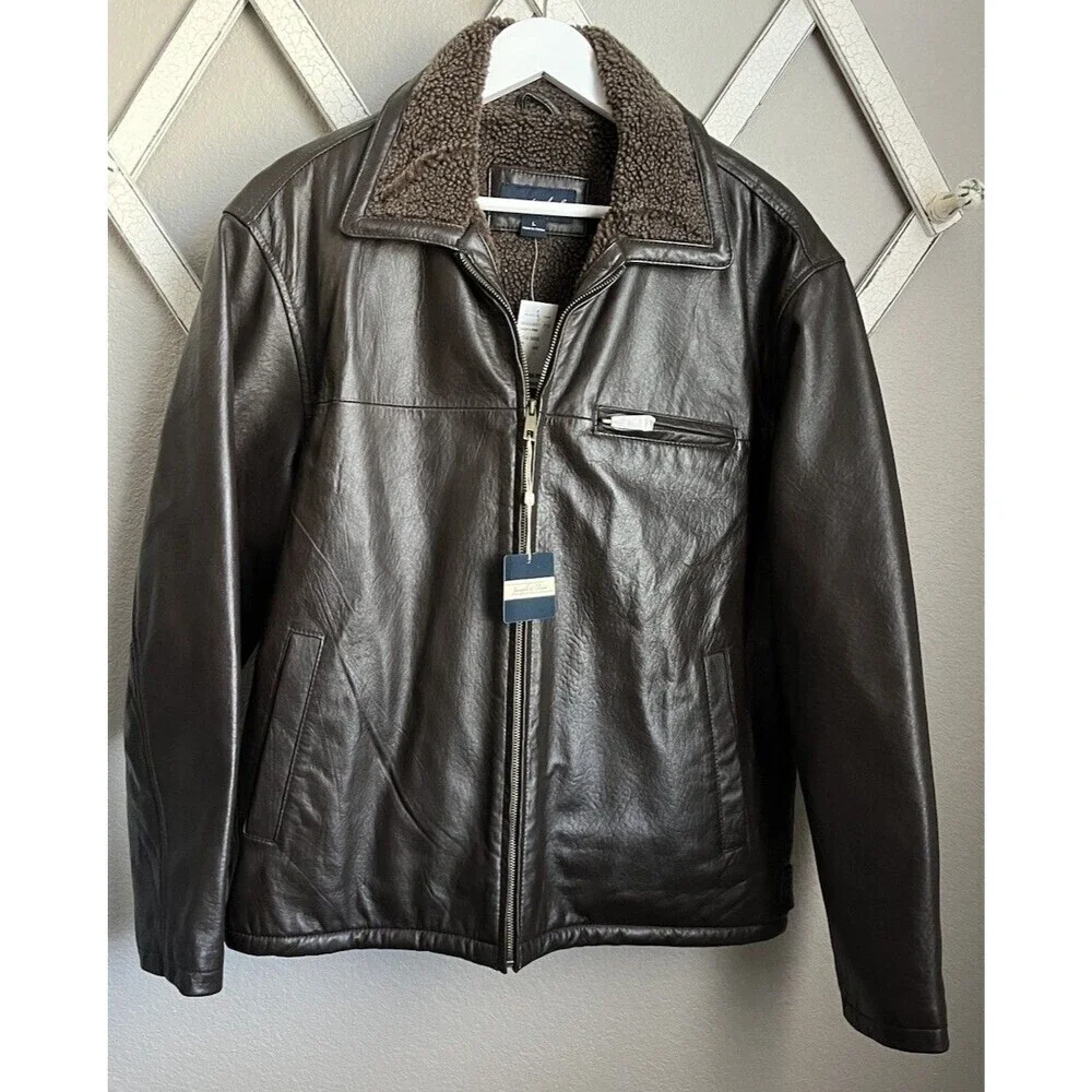 NWT! Joseph & Feiss Men's L Sherpa Lined Full Zip Leather Jacket